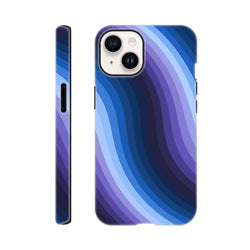 Blue retro wave iPhone case featuring y2k wavy stripes and purple gradients. Durable tough cover with reinforced rails for iPhone 13-16.