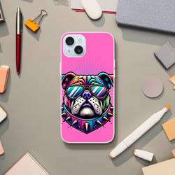 Pink Y2K Bulldog iPhone Case with retro dog graphic and sunglasses for iPhone 13-16
