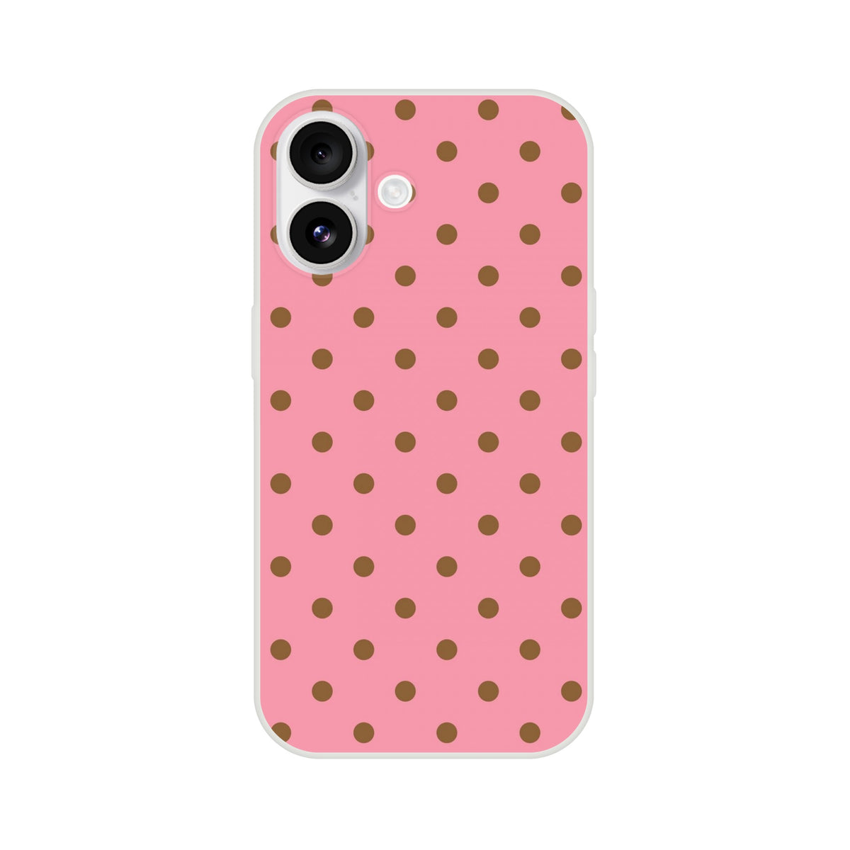 Retro pink and brown polka dot iPhone case providing slim, flexible protection for daily use.