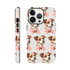 Cute dog pattern tough dual-layer protective case with pink bow; wraparound print for iPhone 16-13 in glossy finish.