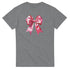 Gray T-shirt featuring a large pink satin bow graphic on the front.