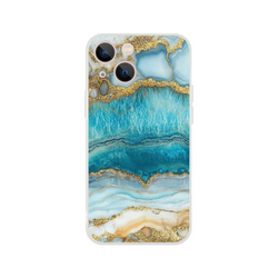 Blue & Gold Marble iPhone Case (13-16) with ocean agate pattern, slim shock-absorbent cover