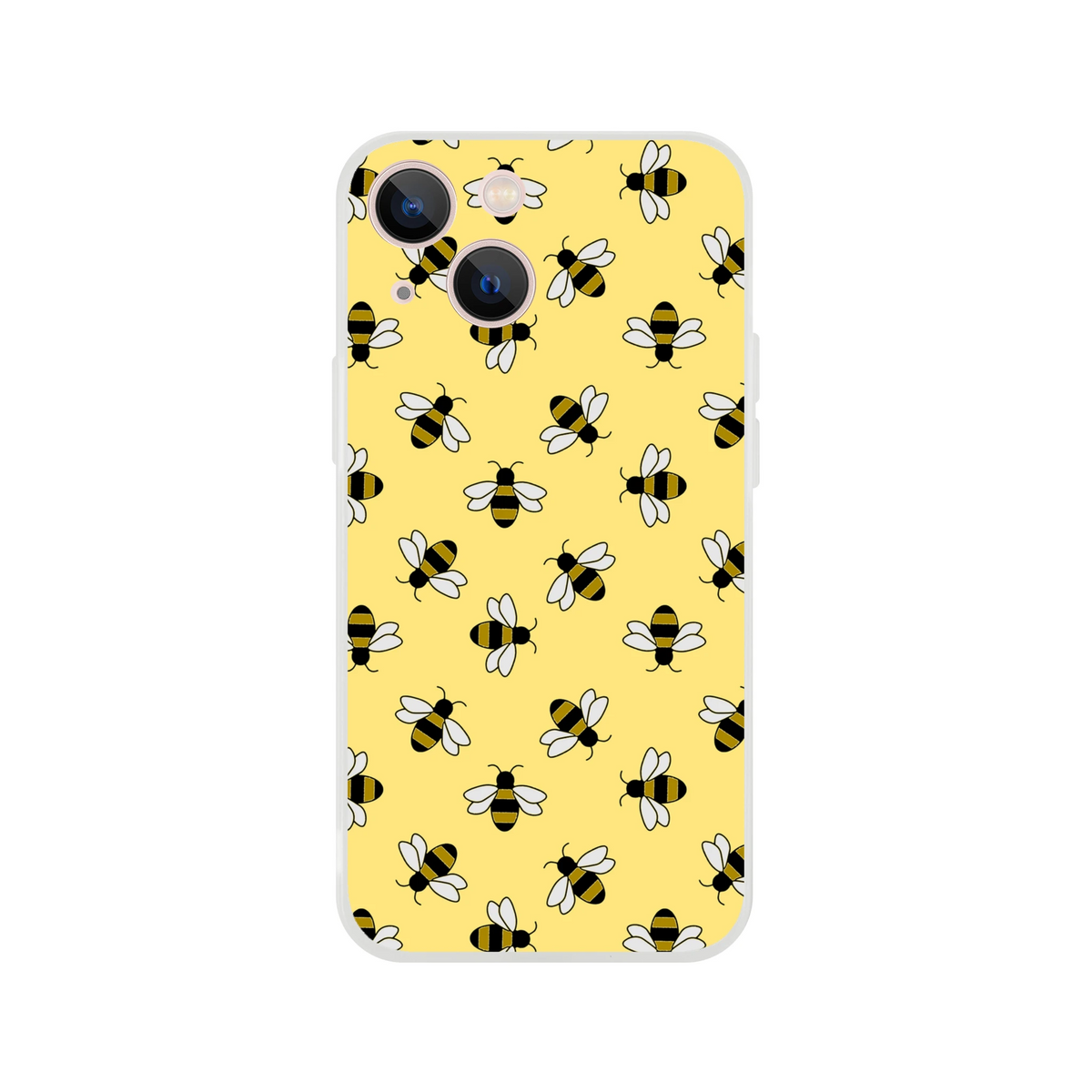 Yellow bee-pattern iPhone case for 13-16 with honey bee motif and streetwear vibe.