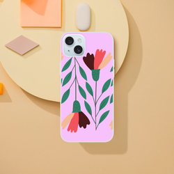 Pastel pink floral iPhone case for 13–16 with leafy bouquet design.