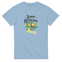 Lemons graphic tee with a lemon tree illustration and a Natural Product banner on a light blue cotton blend shirt.