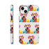 Colorful dog-print double-layer tough phone case with wraparound print for iPhone 16/15/14/13