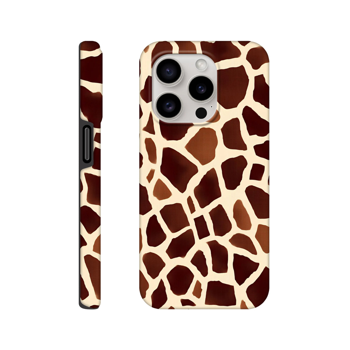 Giraffe print tough iPhone case featuring a bold safari animal pattern. Wild streetwear phone cover protecting iPhone 13-16 models.