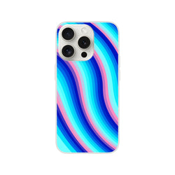 Blue and pink retro wave iPhone case for 13-16, groovy Y2K swirl, slim matte shell