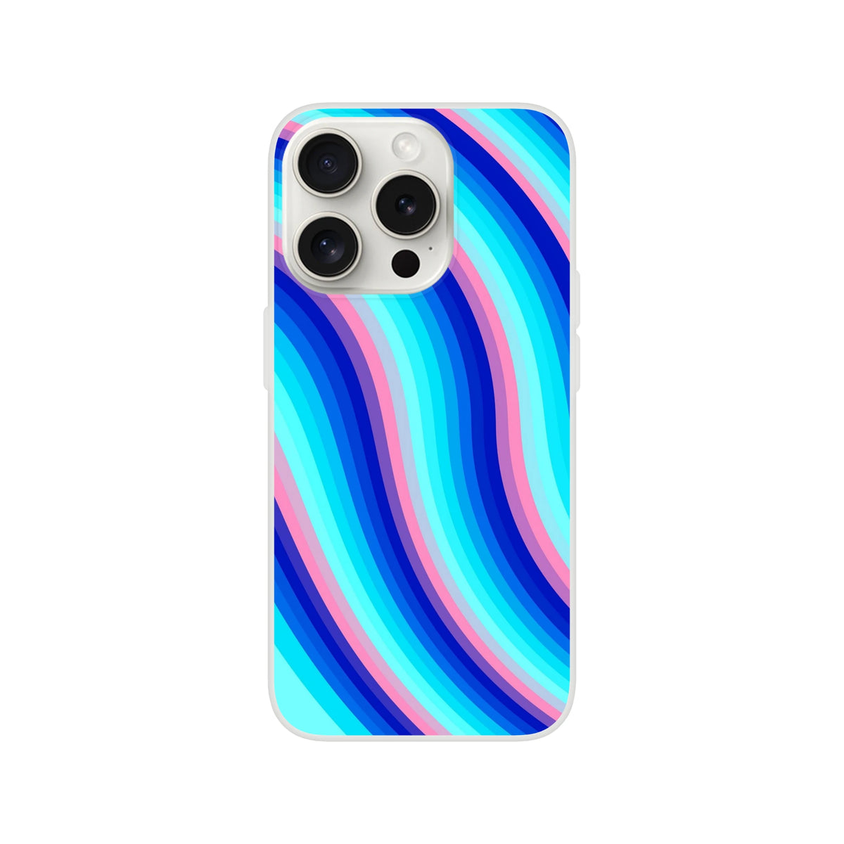 Blue and pink retro wave iPhone case for 13-16, groovy Y2K swirl, slim matte shell