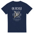 Outcast Men's Graphic T‑Shirt in navy with winged figure and geometric art; soft cotton blend, sizes S–XL.