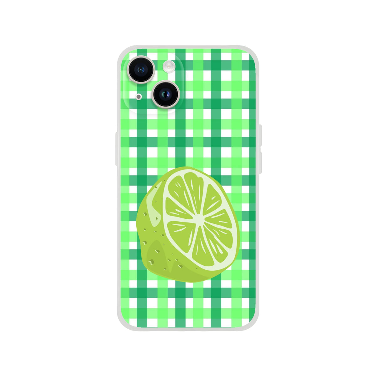 Lime gingham iPhone case for 13-16, green aesthetic with lime slice design