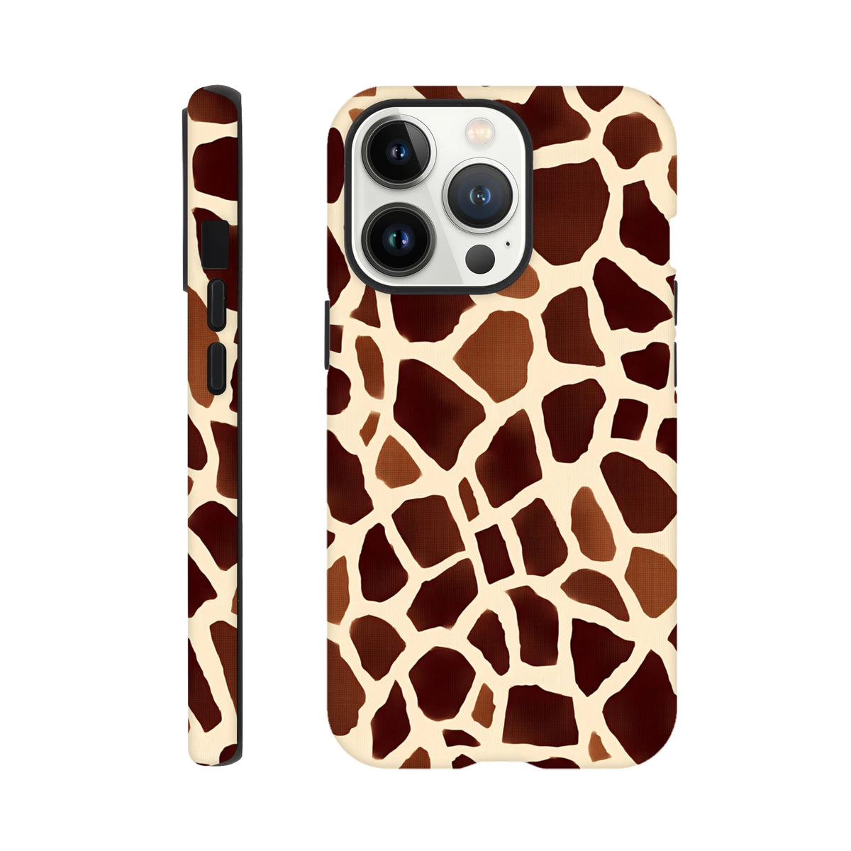 Giraffe print tough iPhone case featuring a bold safari animal pattern that wraps cleanly around the edges for durable, stylish protection.