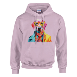 Pastel pink Gent Dog Jumper women's hoodie with soft cotton blend and vibrant dog graphic wearing yellow sunglasses.