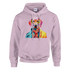 Pastel pink Gent Dog Jumper women's hoodie with soft cotton blend and vibrant dog graphic wearing yellow sunglasses.
