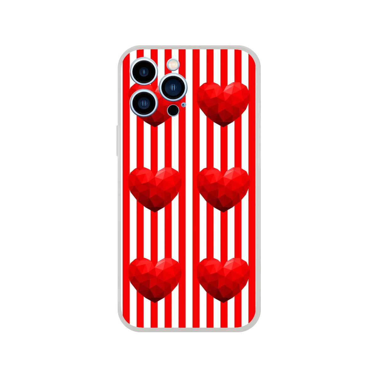 Red striped heart iPhone case for 13-16 with a cute romantic aesthetic.
