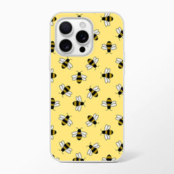 Yellow bee-pattern iPhone case for 13-16 with honey bee motif, cute and playful.