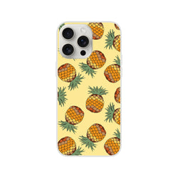 Pineapple-pattern iPhone case for 13–16, yellow tropical print, slim matte cover.