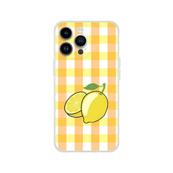 Cute Lemon Gingham iPhone Case for 13-16, yellow gingham with lemon graphic, slim matte finish