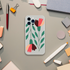Floral transparent slim protective case for iPhone 13-16 with green leaves and colorful petals on light gray background