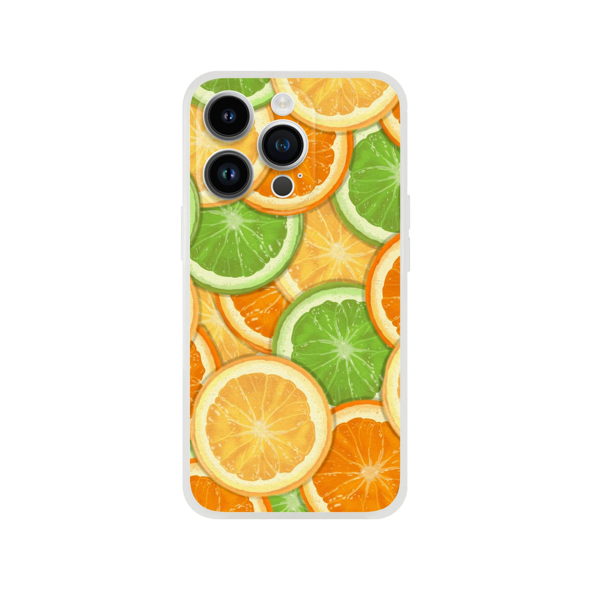iPhone case with orange and lime citrus slices in a tropical design.