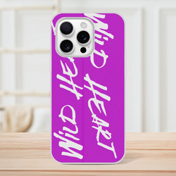 Cute Wild Heart iPhone Case for 13-16 with purple background and white abstract design.