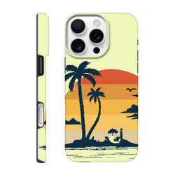 Retro tropical sunset palm tree tough iPhone case for iPhone 13-16 with wraparound palm tree design