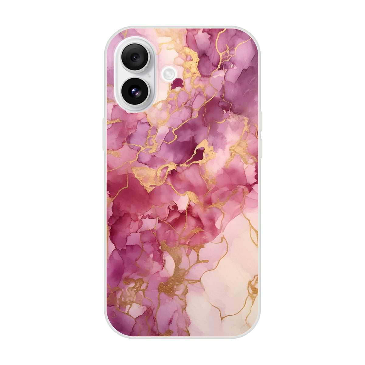 Pink marble iPhone case for 13-16 with blush rose gold abstract pattern, slim matte shell, long-lasting print.