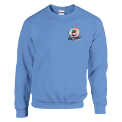 Blue sweatshirt featuring a colorful Urban Palm Trees circle logo with "Full Send" text on the chest.