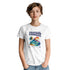 White Tropical Paradise women's graphic tee with palm trees, sun and waves; soft cotton blend.