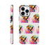 Tough protective iPhone case for 16/15/14/13 with glossy dual-layer wraparound dog wearing sunglasses print in colors.