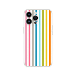 Pastel rainbow stripe iPhone case for iPhone 13-16 with frosty transparent shell and retro design