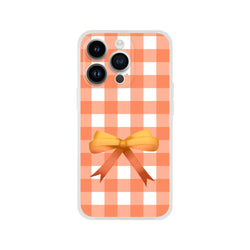 Orange gingham bow iPhone case (13-16) cute coquette aesthetic with vibrant bow detail