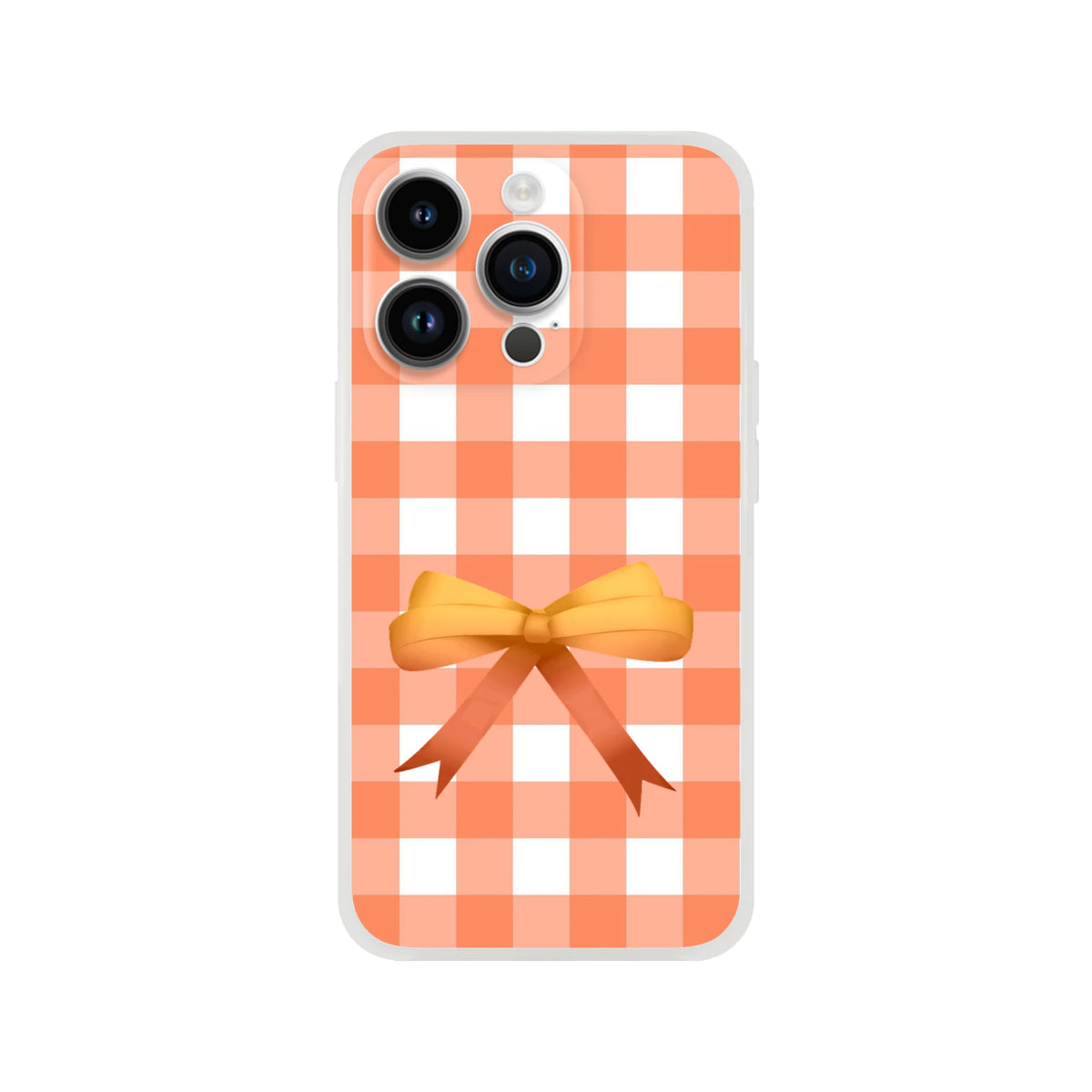 Orange gingham bow iPhone case (13-16) cute coquette aesthetic with vibrant bow detail