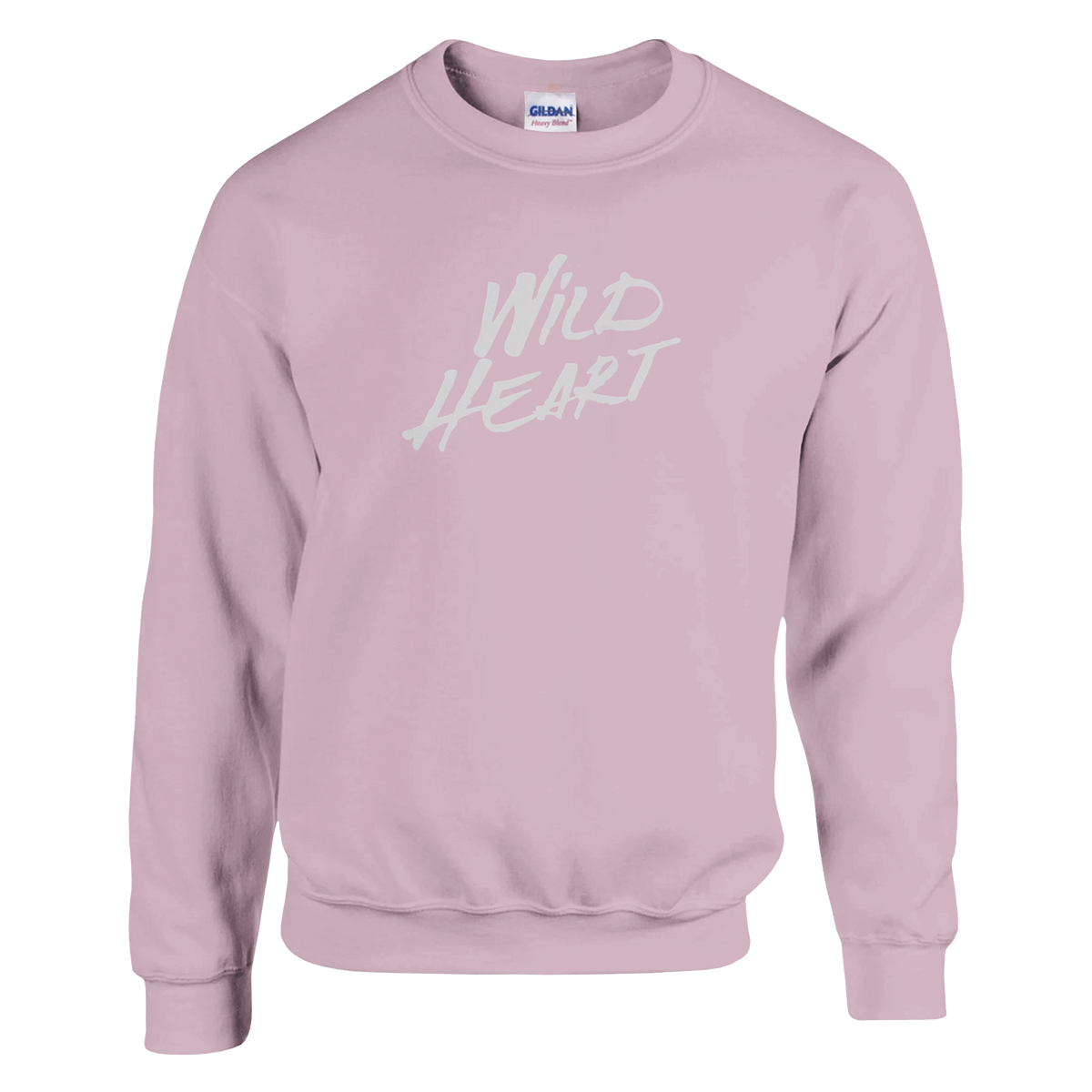 Pastel pink women's crewneck sweatshirt with white Wild Heart graphic.