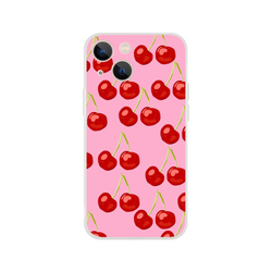 Cute Cherry iPhone case (13-16) in pink, coquette aesthetic with cherry pattern and slim matte shell.