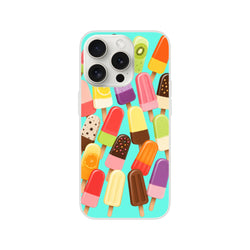 Retro summer popsicle iPhone case featuring colorful ice lolly pattern on turquoise back with shock-absorbing TPU defense.