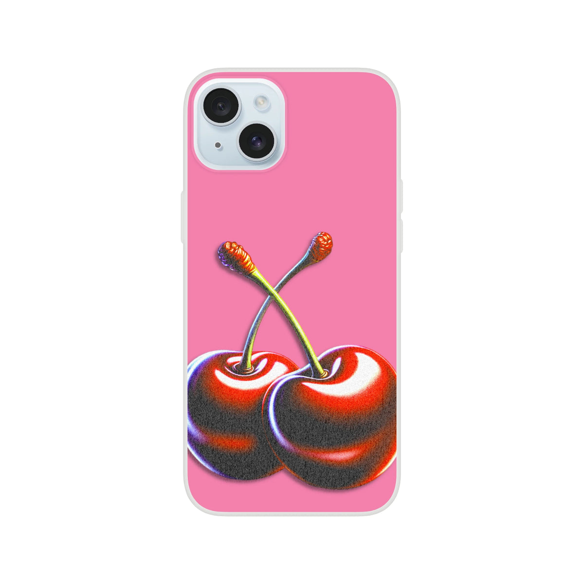 Pink Cherry-print iPhone case for 13-16, Y2K aesthetic, slim matte TPU