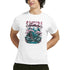 White men's T-shirt with Sakura Sanctuary graphic featuring pink cherry blossoms, pagoda, and teal landscape.