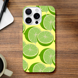 Fresh green lime slice pattern on a tough iPhone case providing durable protection and vibrant citrus style.