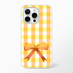 Yellow gingham bow iPhone case for iPhone 13-15 in a cute coquette aesthetic.
