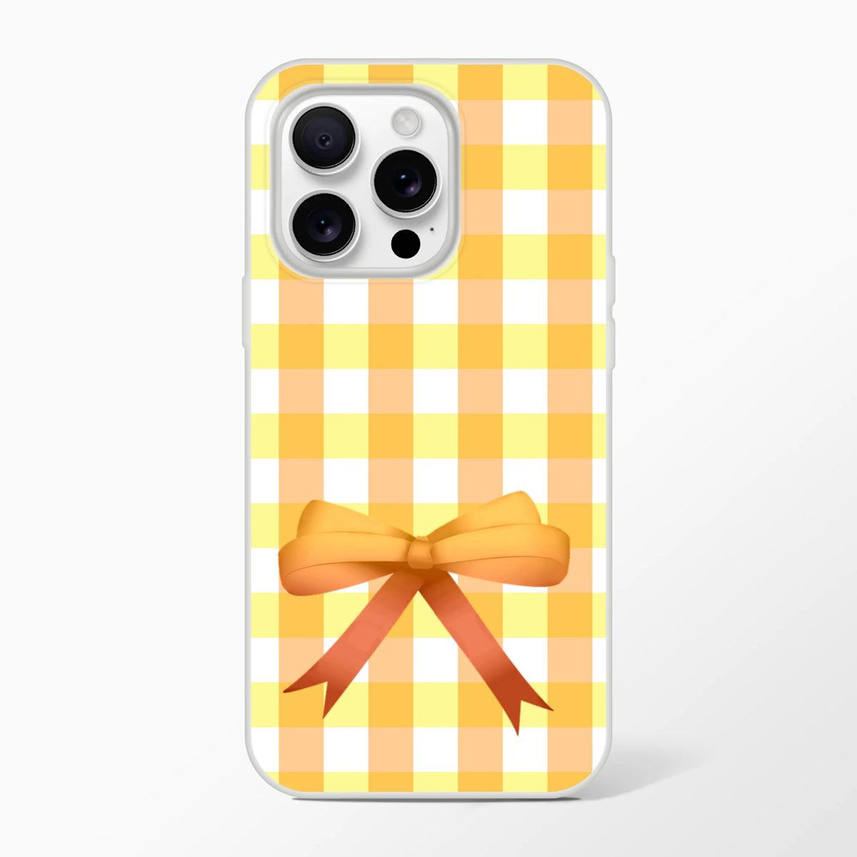 Yellow gingham bow iPhone case for iPhone 13-15 in a cute coquette aesthetic.