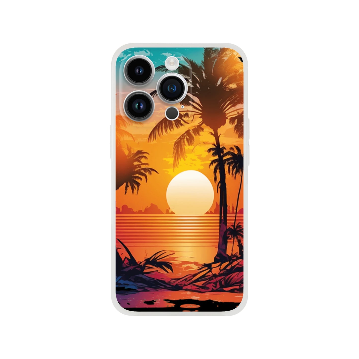 iPhone case with a sunset and palm tree design on a white background 10