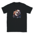 Black T-shirt featuring a bulldog on a skateboard; soft cotton blend men's graphic tee.