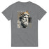 Grey Gothic Gods men's graphic T-shirt featuring a classical bust with laurel crown and gold accents.