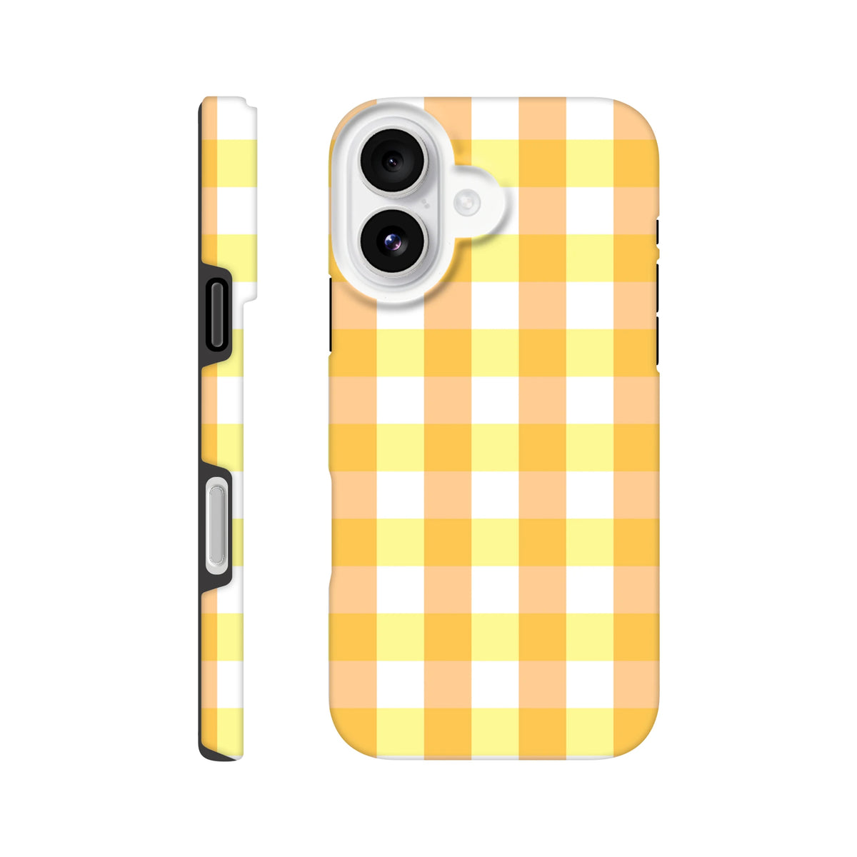 Retro yellow gingham checkered iPhone case providing tough protection with a cute, nostalgic grid pattern for modern smartphones.