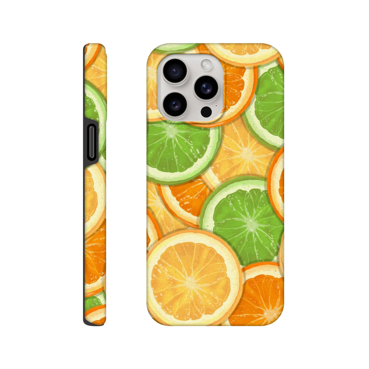 Vibrant orange and lime slice pattern on a tough iPhone case featuring shock-absorbing TPU protection for daily drops.
