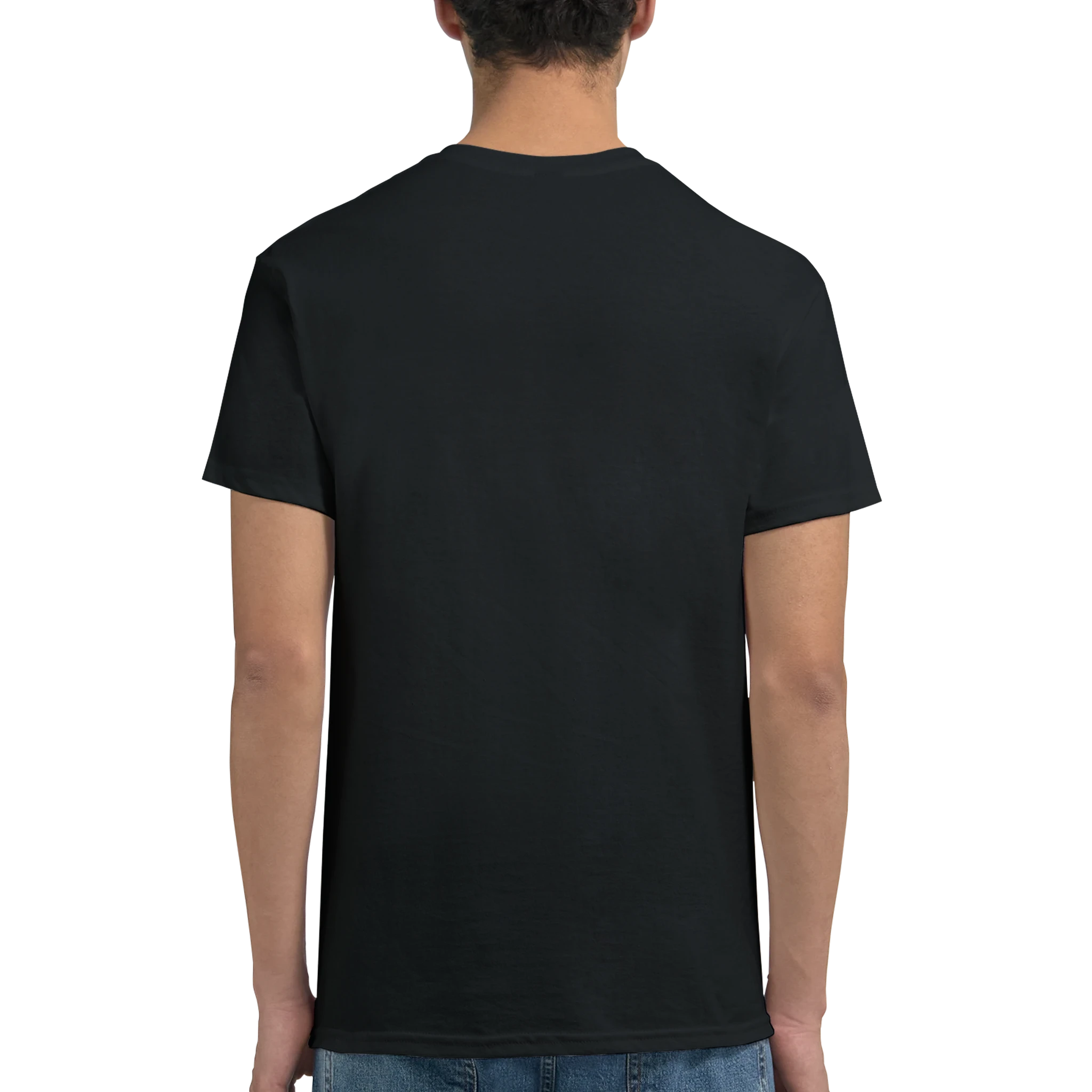 Back view of a man wearing a black You Matter slogan T shirt men's graphic tee, soft cotton blend.