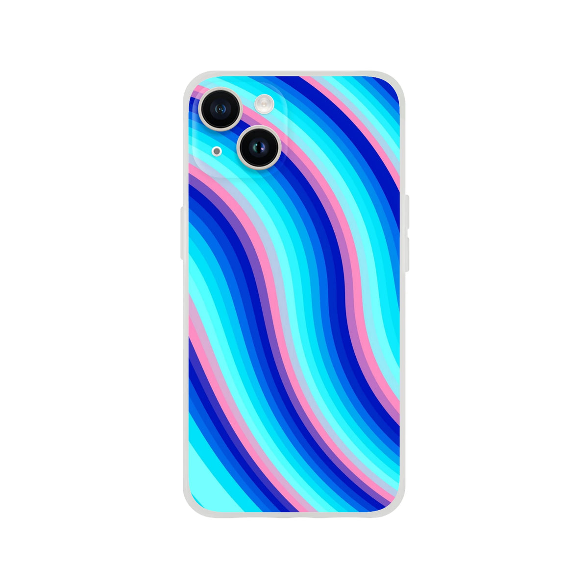 Blue and pink retro wave iPhone case with a groovy Y2K swirl, slim matte shell for iPhone 13-16.
