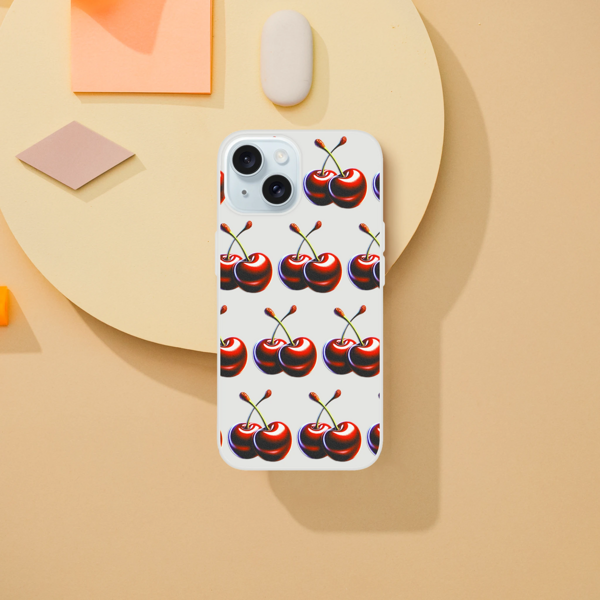 Cherry-pattern clear iPhone case, slim protective Flexi Case for iPhone 13–16