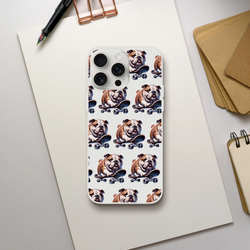 British Bulldog skateboard pattern phone case for iPhone 13-16, slim transparent protective cover